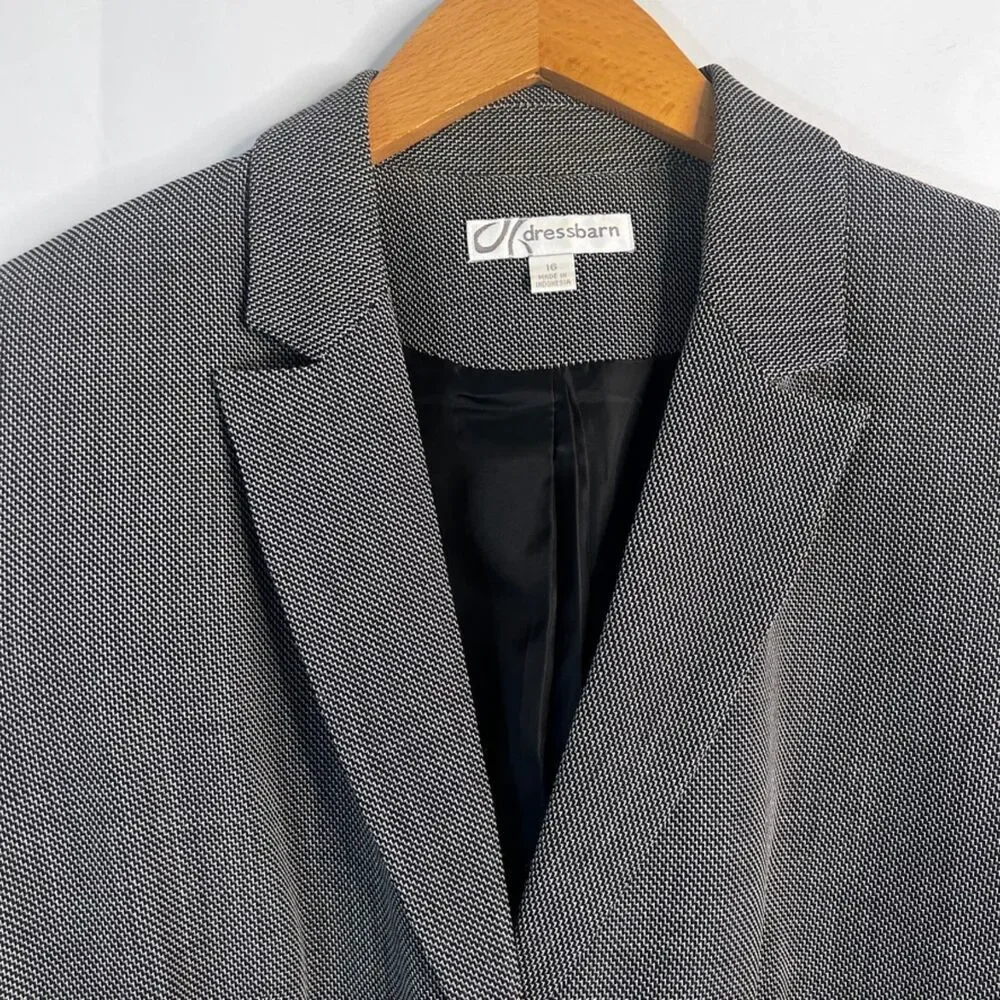 Dressbarn Black Subtle Pattern Wool Blend Lightweight Suit Blazer Jacket Size 16 - Picture 3 of 10